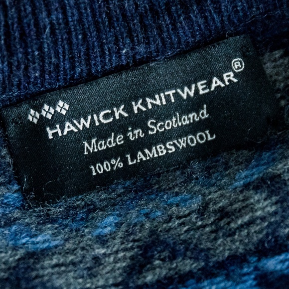 Hawick Knitwear 100% Scotish Lambswool Crewneck Sweater Blue Size Large - Picture 8 of 11